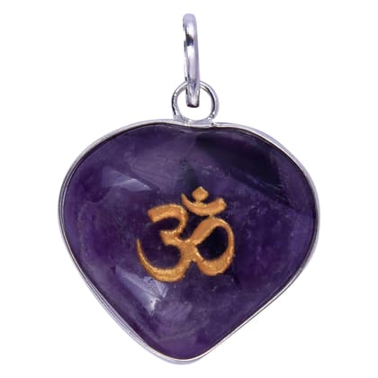 Amethyst Heart Border Pendant with Om Sign for Reiki Healing and Crystal Healing,Traditional Astrological Pendant for Women and Mens | Lucky Charm Positive Vibes Energy(KI_48)  by Krishna Impex