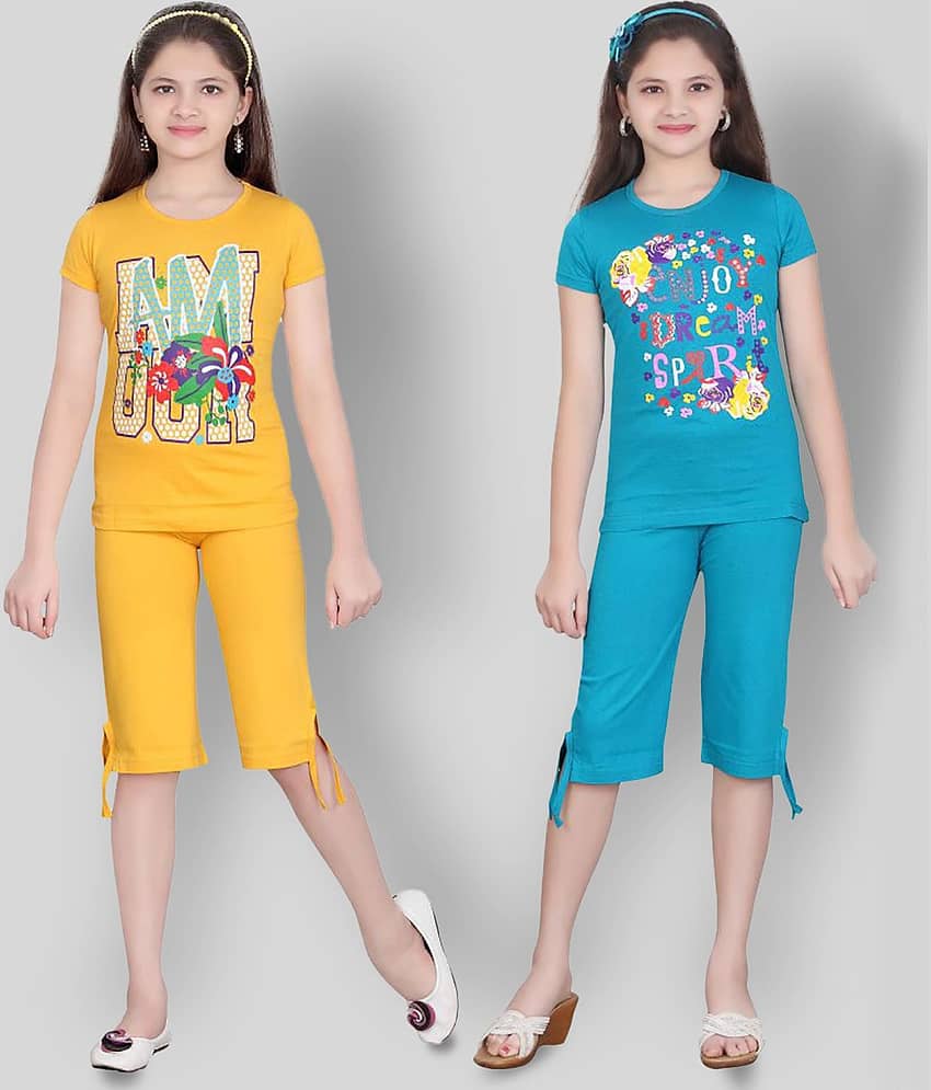 Sini Mini Pack of 2 Girls 100% Cotton Top With Capris ( Multi )