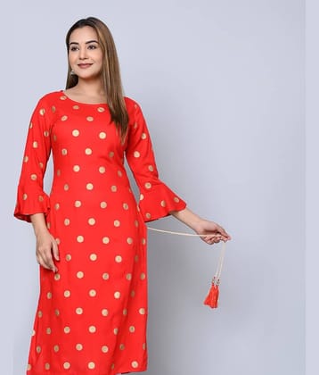MAUKA - Red Rayon Women's Straight Kurti ( Pack of 1 )