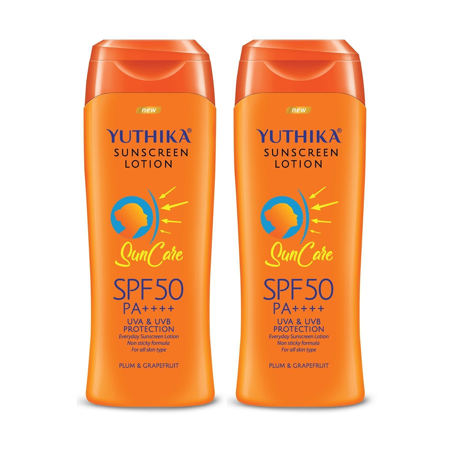 Yuthika Sunscreen Lotion SPF 50 PA++++ with UVA & UVB Protection, Sun Cream for All Skin Types - 300ml Pack of 2