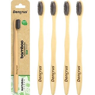DENCRUS Natural Clean Bamboo Toothbrush (Pack of 4), Charcoal Activated Soft Bristles, Toothbrush For Sensitive Teeth