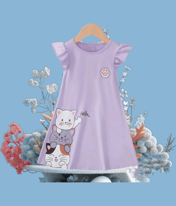 ODIMENT Cotton A-line Dress For Girls ( Pack of 1 , Purple )