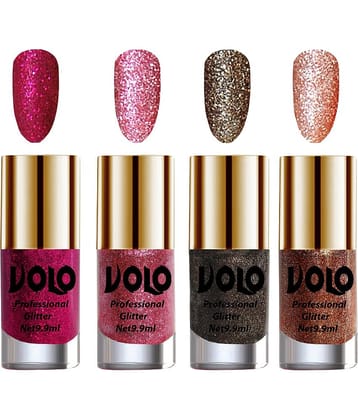 VOLO Professionally Used Glitter Shine Nail Polish Magenta,Pink,Grey Pink Pack of 4 39 mL