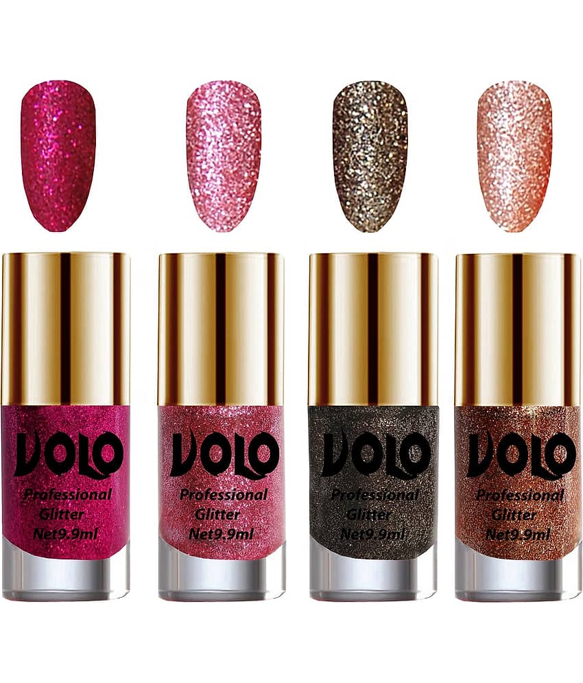 VOLO Professionally Used Glitter Shine Nail Polish Magenta,Pink,Grey Pink Pack of 4 39 mL