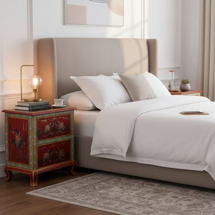 Solid Wood Elephant Painted Bedside Cabinets Drawers