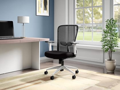 Thrill Mid Back Fabric Ergonomic Office Chair (Black) (1 Year Warranty, Adjustable Armrest)