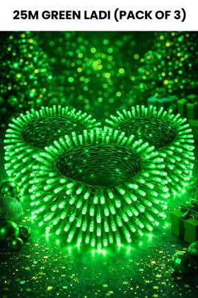 SPARKWORLD 21 Meter Green LED Decorative Ladi Light (Pack of 3) | Bright Green String Lights for Diwali, Christmas, Wedding & Outdoor Use