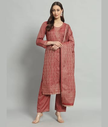 SAFAA Unstitched Woollen Printed Dress Material - Maroon ( Pack of 1 )
