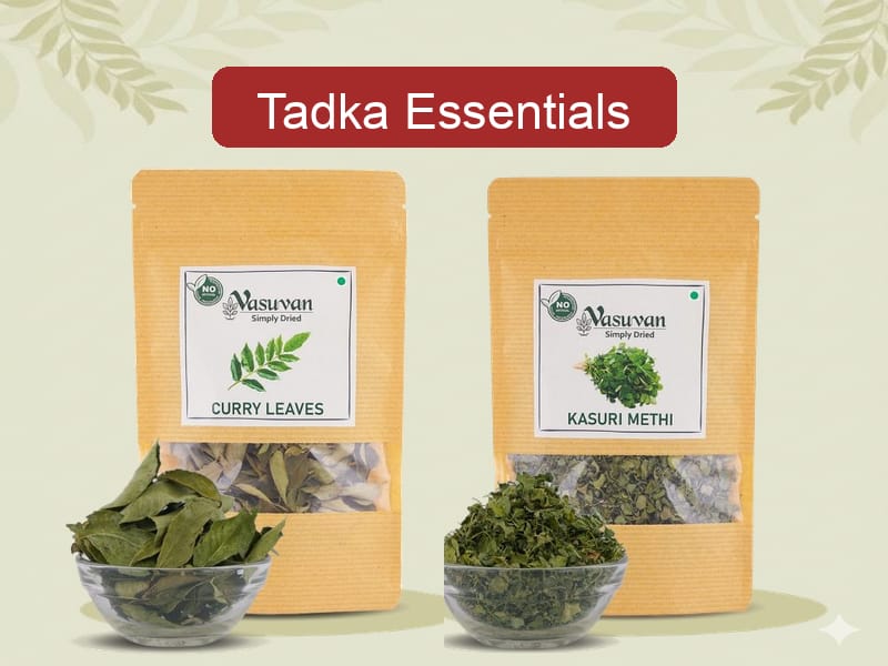 Vasuvan Tadka Essentials | Dried Curry Leaves (20g) + Kasuri Methi (50g)