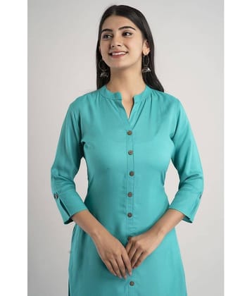 MAUKA - Turquoise Rayon Women's Straight Kurti ( Pack of 1 )