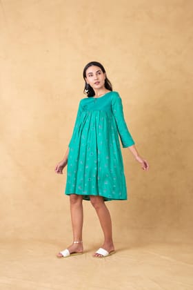 Mint Stripe and Floral Printed Dress-S