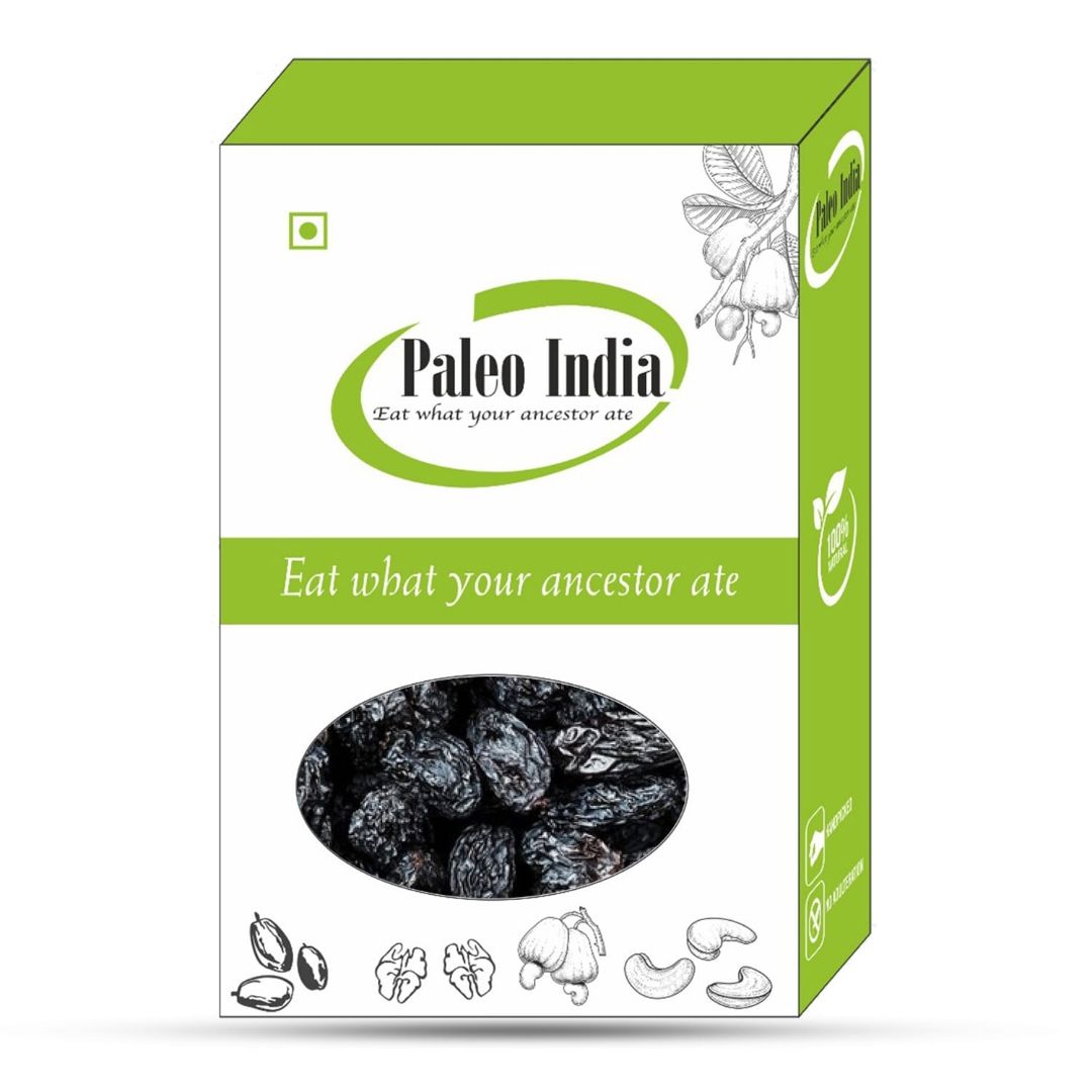 Paleo India 500gm Black Raisins| Kali Kishmish| Dried Grapes | Natural & Healthy Dry Fruit | Boosts Immunity | Aids Digestion | Rich in Iron & Antioxidants | Perfect for Snacking Baking & Desserts