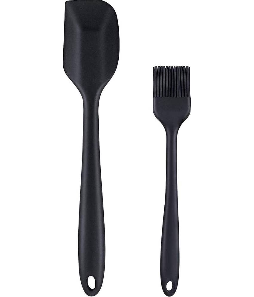 Baskety Silicone Mixing Spatula and Basting Brush Kitchen Set ( Pack of 2, Black )