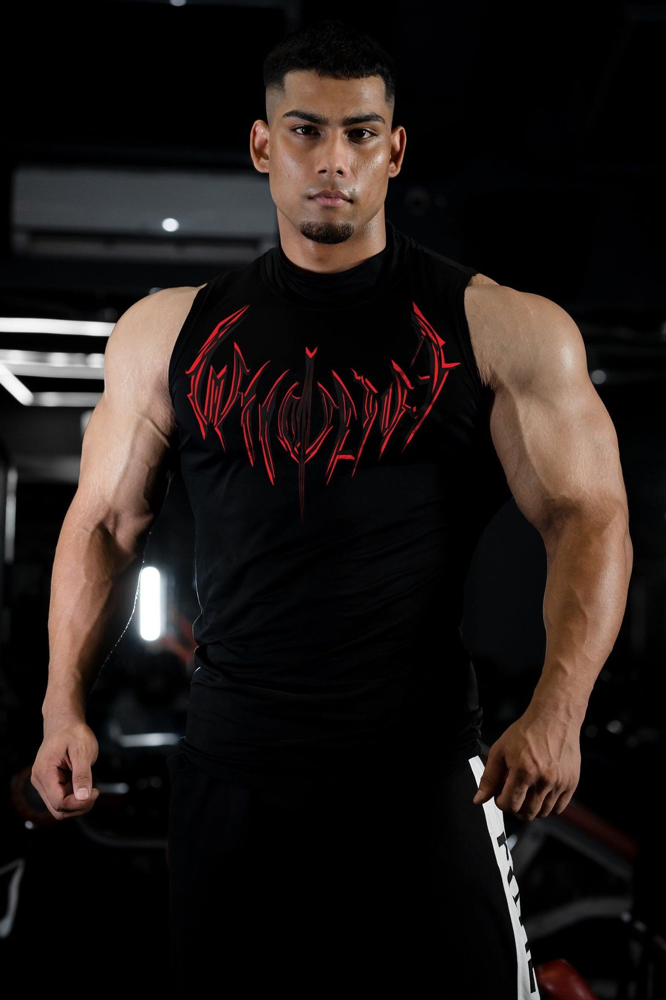 NIGHT WALKER ELITE COMPRESSION FIRE RED PRINT TANK (SHADOW BLACK)-3XL
