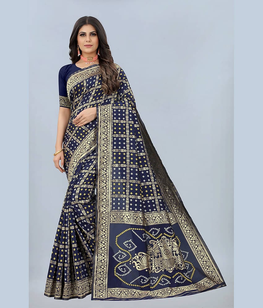 NENCY FASHION Banarasi Silk Embellished Saree With Unstitched Blouse Piece ( Red )