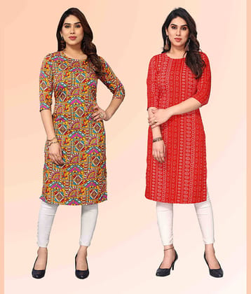 KETAKI FASHION Pack of 2 Crepe Printed Straight Women's Kurti - ( Multicoloured )