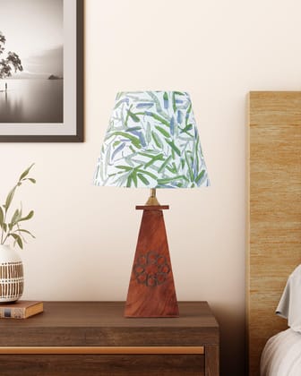 Hand Block Printed Lampshade - 10x8x6-Blue & Green / 100% Cotton / H: 8 Inches Base: 10 Inches Top: 6 Inches