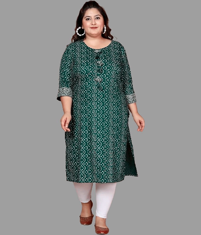 miravan Rayon Printed Straight Women's Kurti - Green ( Pack of 1 )
