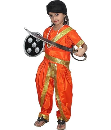 Kaku Fancy Dresses National Hero Jhasi Ki Rani Fancy Dress For Girls | Freedom Fighter Rani Laxmi Bai Costume For Independence Day & Republic Day -Orange, 7-8 Years, For Girls
