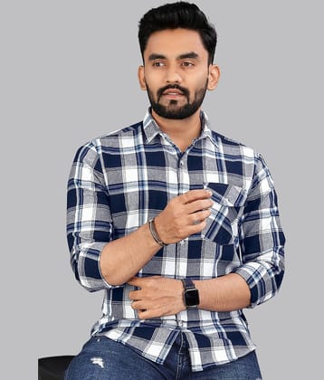 ADWYN PETER 100% Cotton Regular Fit Checks Full Sleeves Men's Casual Shirt - Blue ( Pack of 1 )