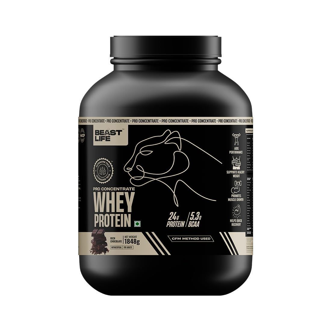 BeastLife Pro Whey Protein Chocolate flavour| 1848g| 24g Protein 5.3g BCAA Per Scoop| Premium Sports Nutrition | High Absorbtion Fuels Muscle| Speed Recovery for Men & Women (1848g, rich chocolate)