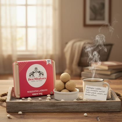 Desi Mitahara's Makhana Ladoo - Made with Makhana, Jaggery & Cow Ghee - Traditional Indian Sweet - Healthy, Nutritious Snack - 360g Pack - No Artificial Colours - Suitable for All Ages