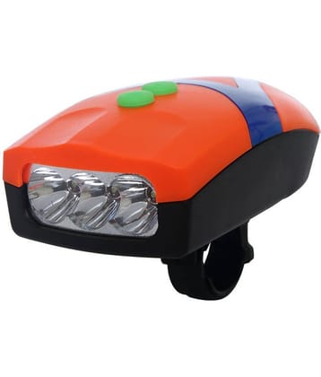 Dark Horse CE Standard Bicycle 3 LED 3 Mode Front Head Light & Loud Horn Bell, Orange