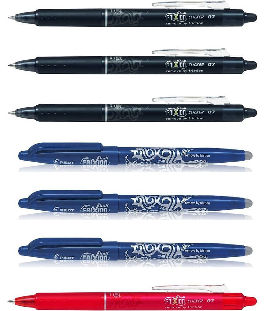 Pilot Frixion Clicker Ball Pen Black 3, Red 4 and Frixion Roller Blue 3