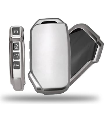 SIAGO TPU Key Cover and Metal Keychain Compatible for Kia Seltos 2023 Facelift HTX | Carens X Line 4 Button Smart Key (Grey Pack of 1)