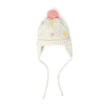 Farm Friends Knitted White Beanie Cap for Girls-4-6 Y / White