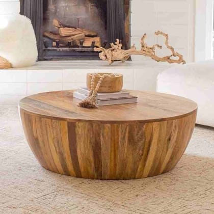 Wooden Round Unique Drum Coffee Table Home Decor Furniture