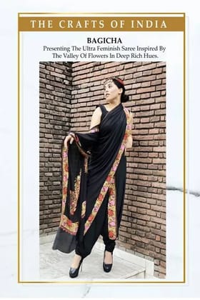 Embroidered Crepe Saree with Belt in Blacks