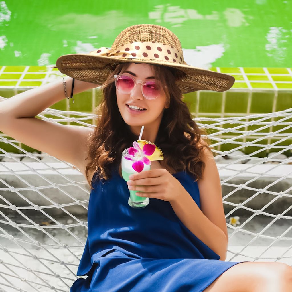 Summer Cane Beach Hats with Polka Dot Ribbon