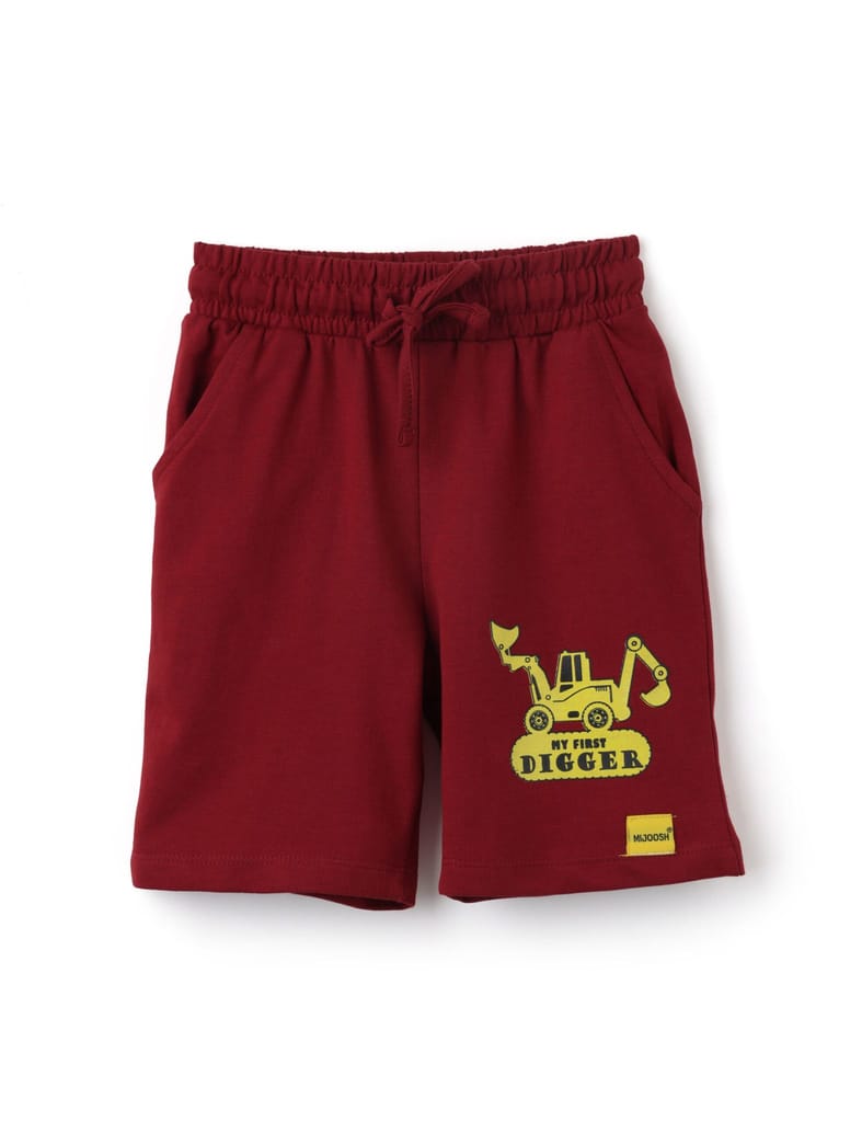 Sophisticated Kids Boys Shorts Cotton French Terry Winery Red Mini Digger 2025 at ShopCircuit | 