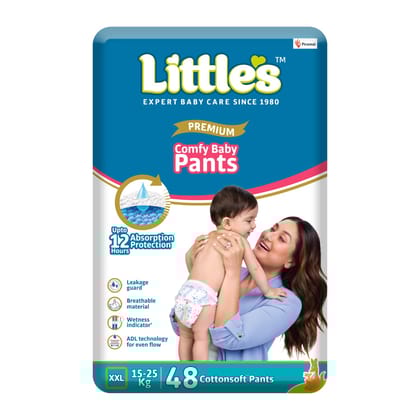 Little's Baby Diapers XXL Size | Pants Style | 15-25 kg | 48 Count - Pack of 1 | Super Jumbo Baby Diaper with Leakage Guard, Wetness Indicator & 12 Hours Absorption