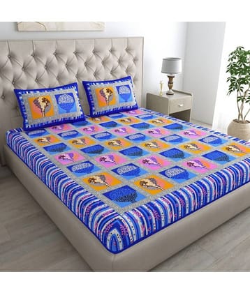 Cosito Cotton 1 Double Bedsheet with 2 Pillow Covers ( Blue )