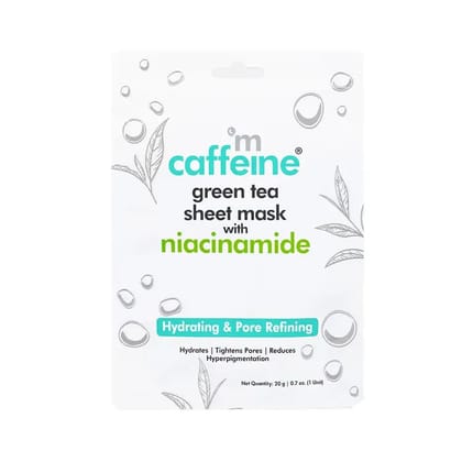 mCaffeine Niacinamide Face Sheet Masks With Green Tea For Pore Refining & 24hrs Hydration, 20 gm