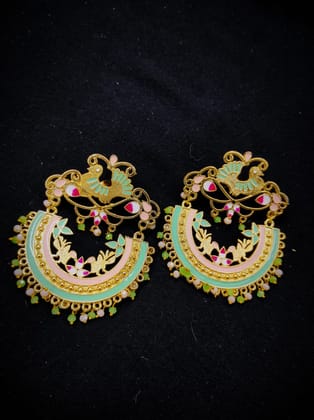 Real Meenakari Work Chandbali Design Earrings Set By Zevar