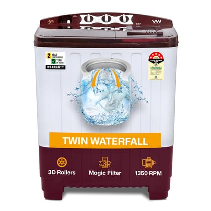 VW 8 kg 5 Star Super Wash Semi Automatic Top Load Washing Machine SuperWash0080P (White & Burgundy) White & Burgundy / 8 Kg