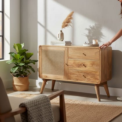 Wooden Handicrafted Oak Finish Sideboard