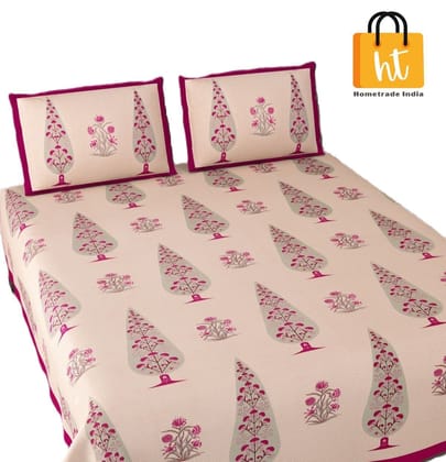 3001-Hometrade India-Standard King Size (90*108 Inches) Double Bedsheet With 2 Pillow Cover-RJ-14-Jaipur lining-3370