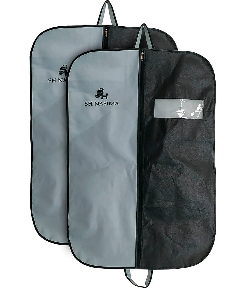 SH.NASIMA Coat Cover|Foldable Blazer Cover|Suit Cover With Zipper Closure,Black & Grey ( Pack of 2)