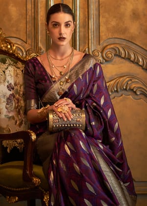 Jamun Purple Woven Banarasi Satin Silk Saree