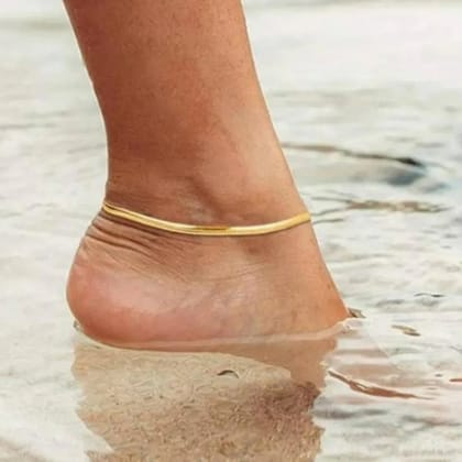 18k Gold Plated Stainless Steel Anti Tarnish Snake Slim Chain Anklet For Women-Gold / 4mm