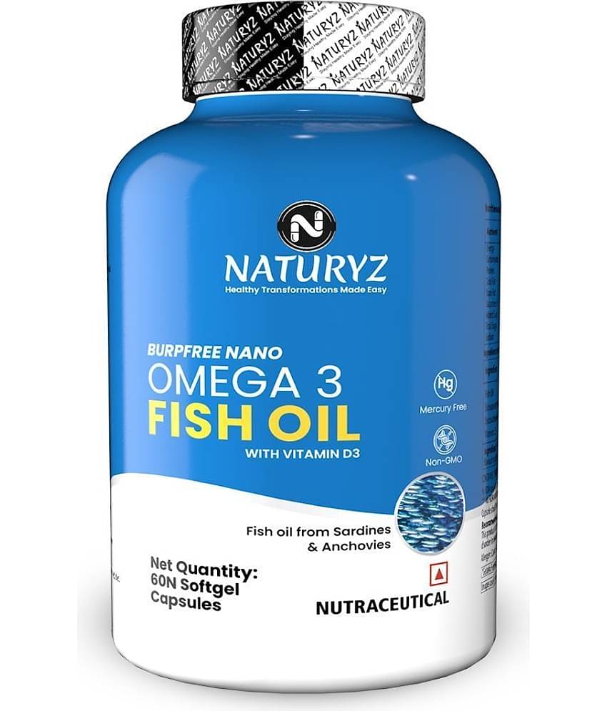 NATURYZ BURPFREE OMEGA 3 Fish Oil 2000 Mg with Vitamin D3 for Skin, Eyes, Heart & Brain -60 Softgels