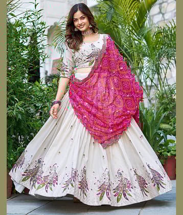 kedar fab White Silk Circular Semi Stitched Lehenga Single