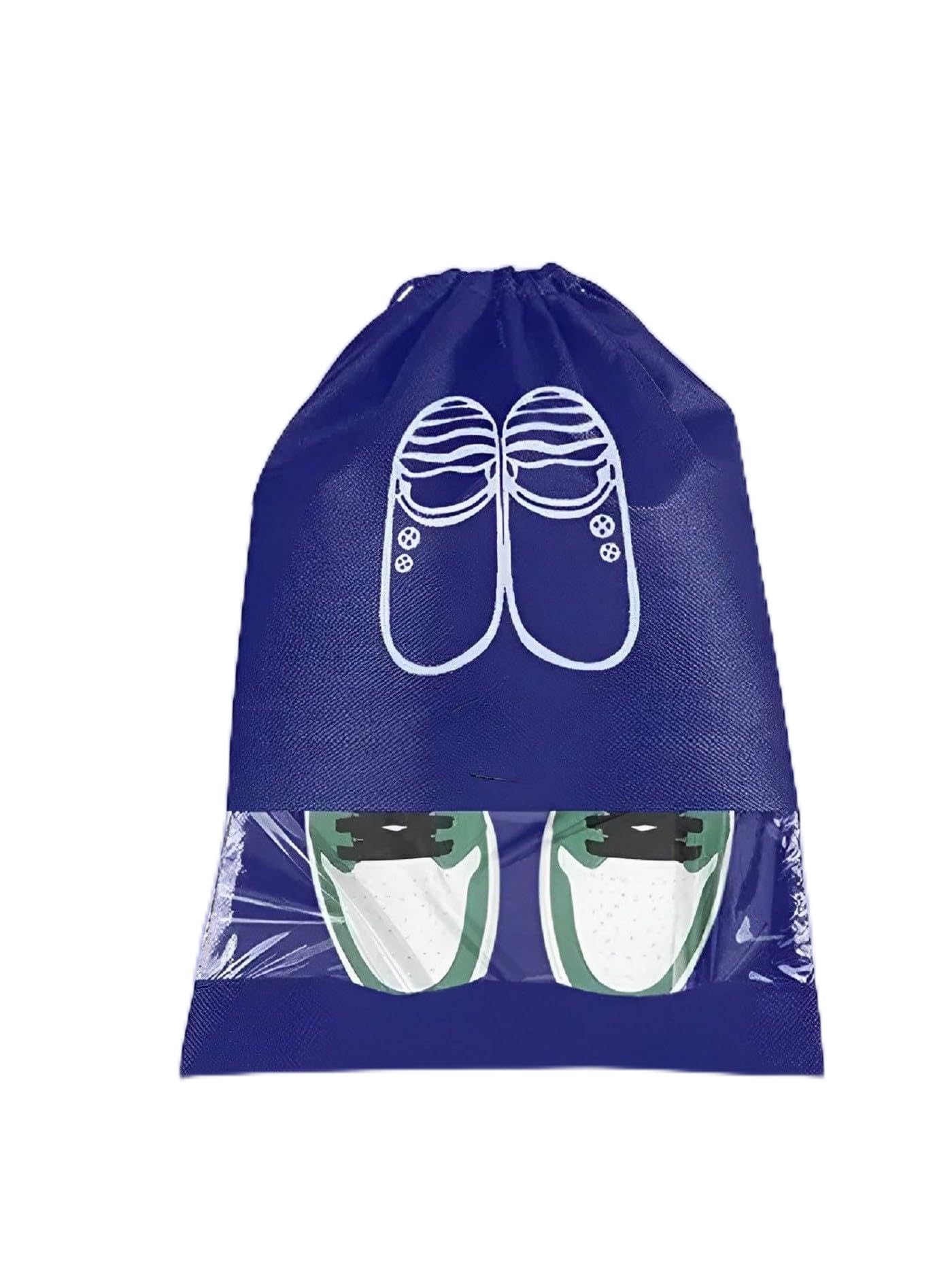 Durable Blue Shoe Cover with Drawstring Closure and Transparent Bottom Pack of 5 PCS
