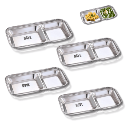 Nsvl Stainless Steel 2-in-1 Compartment Pav Bhaji/Appetizer/Snacks Plate-PACK OF 4