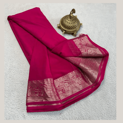 Rani Pink Color Saree with Maching Blouse