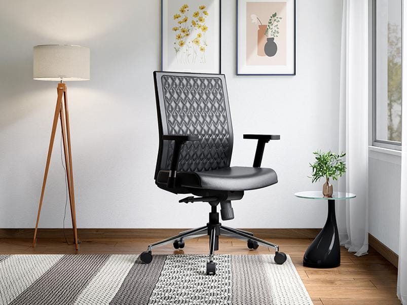 Elite Mid Back Leatherette Ergonomic Office Chair (Black) (1-Year Warranty, Adjustable Armrest)